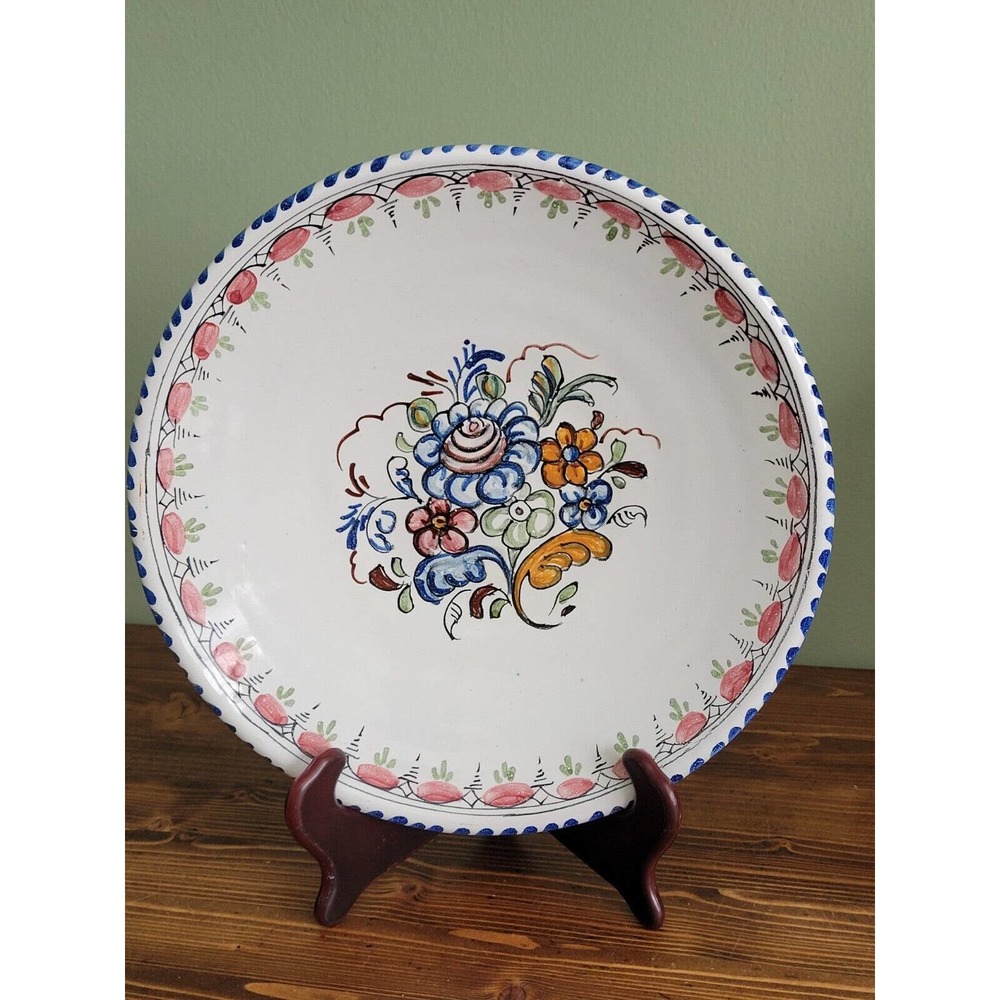 ART POTTERY Spain Decorate Floral Plate/bowl signed